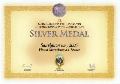 15. mezinárodná prehliadka vín Internationale Wine Competition - Silver Medal - Sauvignon b.v., 2005.