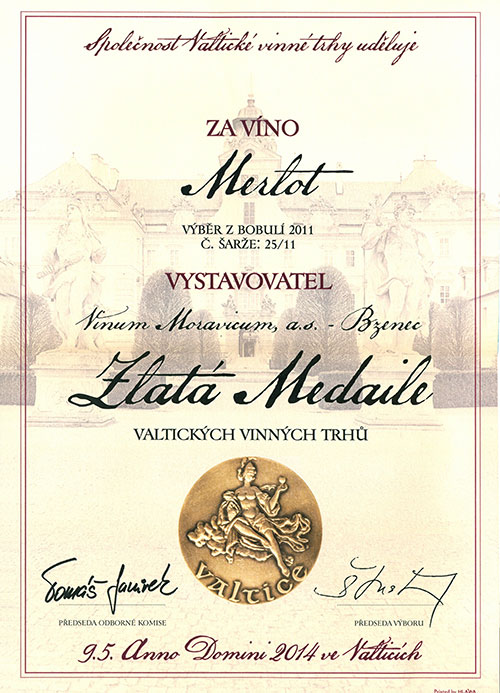 Valtické vinné trhy -  Merlot, výběr z bobulí, 2011  - Zlatá medaile