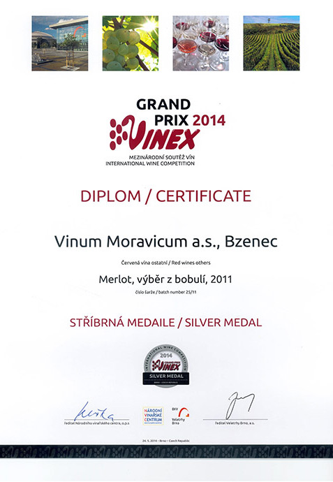 Grand Prix 2014 VINEX Merlot, výběr z bobulí 2011 - Stříbrná medaile