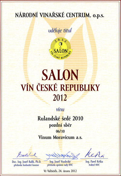 Salon vín ČR 2012 Rulandské šedé 2010