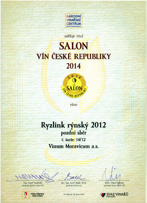 Salon vín 2014 -  Ryzlink rýnský 2012