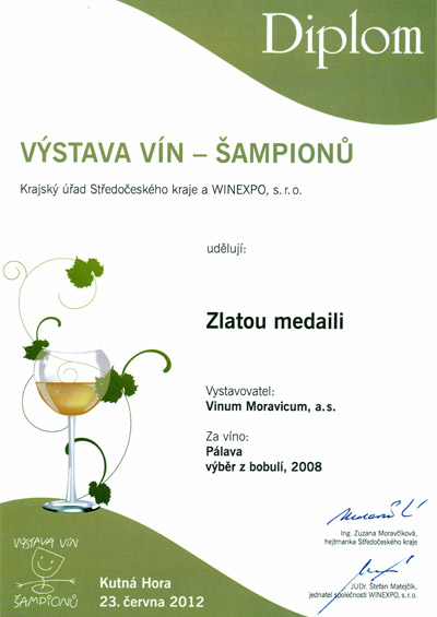 Výstava vín - šampionů 2012, Pálava  2008, výběr z bobulí